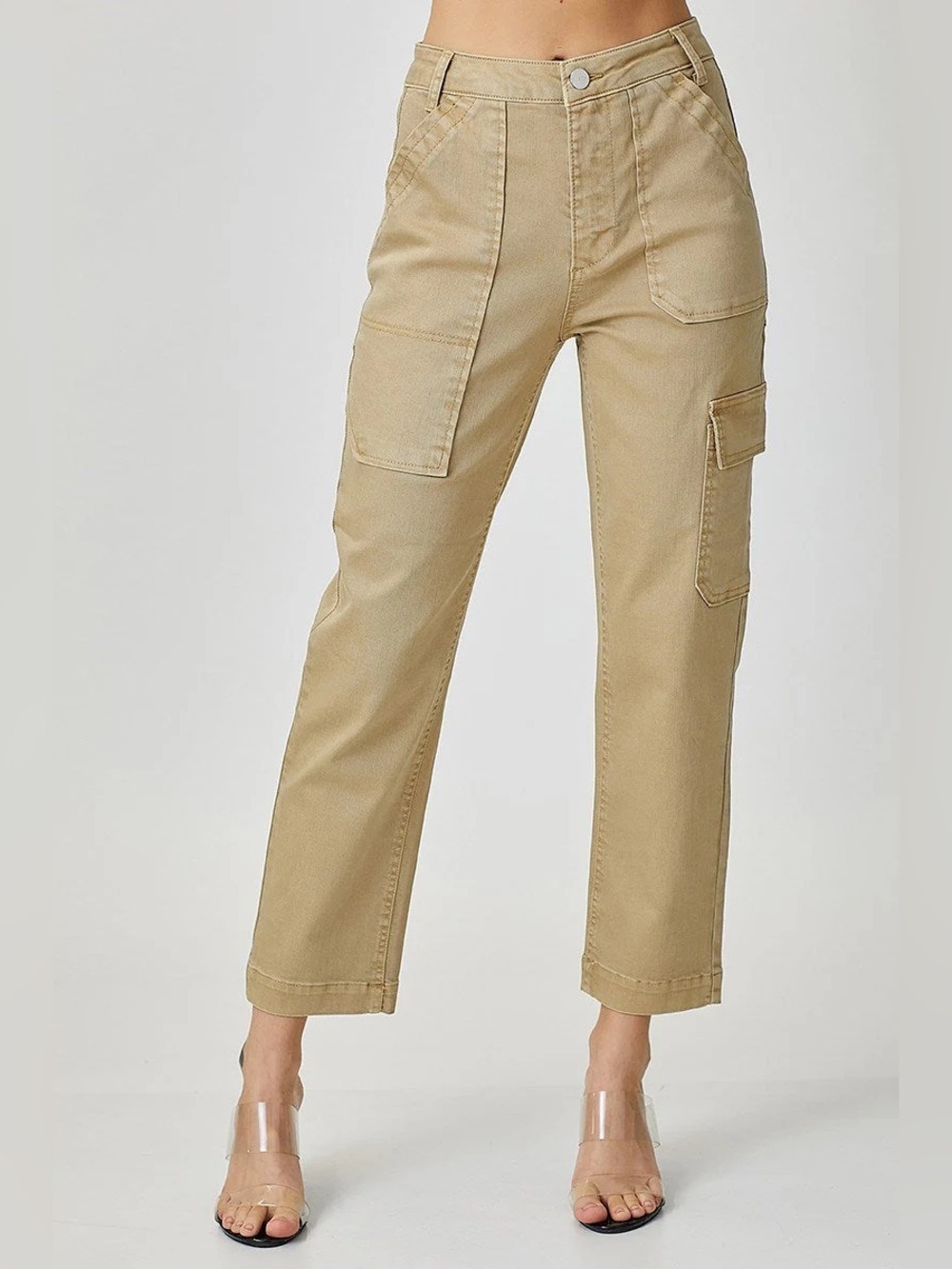 Risen High-Rise Sand Cargo Boyfriend Jeans Size 11/30